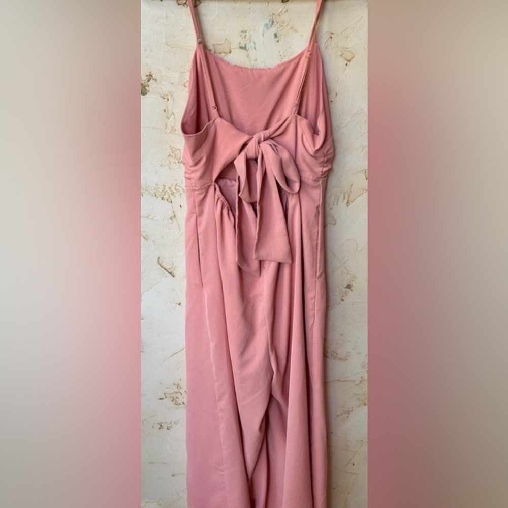 Boutique Coral Wide Leg Jumpsuit Open Back Pockets Flowy Dressy Bridal Shower M - Picture 4 of 9